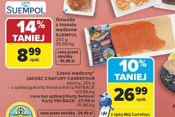 Łosoś wędzony jakość z natury plastry promocja w Carrefour Market