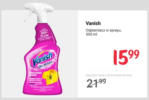 Odplamiacz w sprayu Vanish promocja w Rossmann