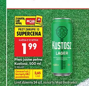 Piwo jasne pełne Kustosz promocja w Biedronka