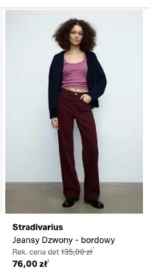 Jeansy Dzwony Stradivarius bordowy promocja w Lounge by Zalando