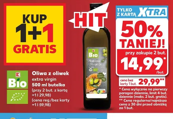 Oliwa z oliwek extra virgin K-Bio promocja w Kaufland