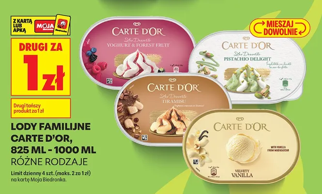 Lody familijne Carte D'Or Les Desserts Yoghurt & Forest Fruit promocja w Biedronka