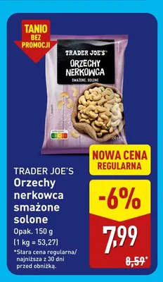Orzechy nerkowca smażone solone Trader Joe's promocja w Aldi