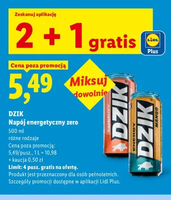 Napój energetyczny zero Dzik promocja w Lidl