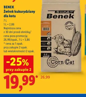 Żwirek kukurydziany dla kota Super Benek promocja w Lidl