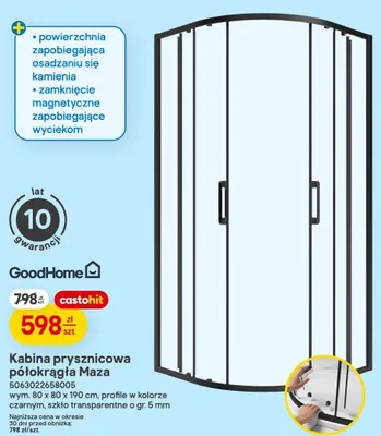 Kabina prysznicowa półokrągła Maza 80x80x190cm promocja w Castorama