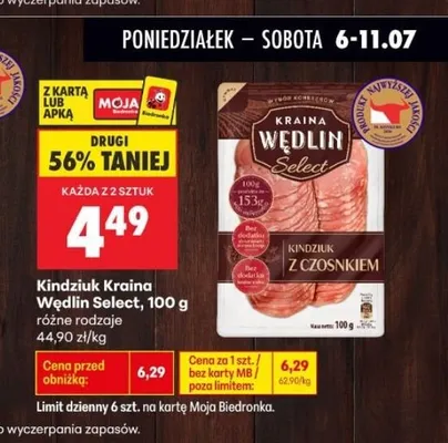 Kindziuk z czosnkiem Kraina Wędlin Select promocja w Biedronka
