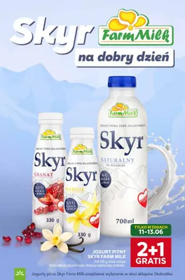 Jogurt pitny Skyr Granat Farm Milk promocja w Stokrotka
