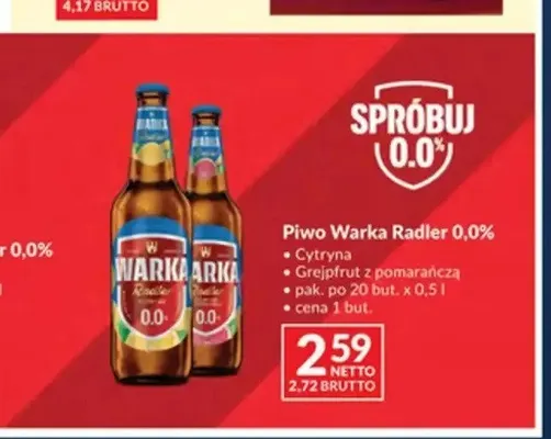 Piwo bezalkoholowe Warka Radler Cytryna promocja w Makro