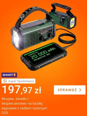 Radio solarne wielofunkcyjne SOS z powerbankiem 20000mAh promocja w Allegro