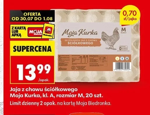 Jaja z chowu ściółkowego Moja Kurka kl. A rozmiar M promocja w Biedronka