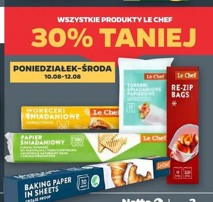 Papier do pieczenia w arkuszach Le Chef promocja w Netto
