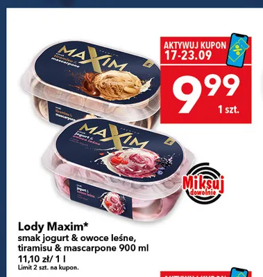 Lody tiramisu & mascarpone Maxim promocja w LEWIATAN