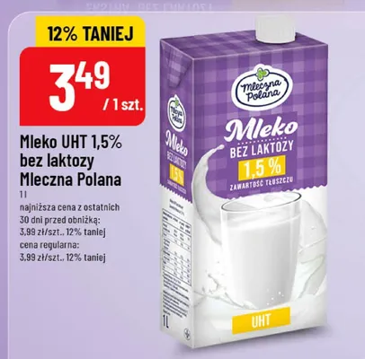 Mleko UHT bez laktozy 1,5% promocja w POLOmarket