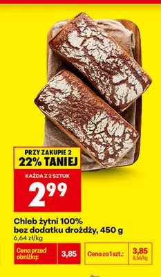 Chleb żytni 100% bez dodatku drożdży promocja w Biedronka