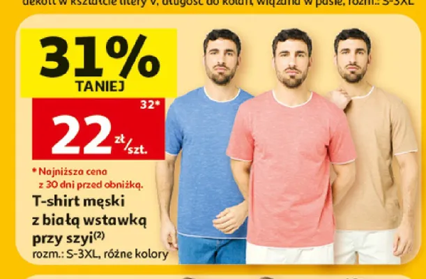 T-shirt męski z białą wstawką przy szyi Inextenso promocja w Auchan