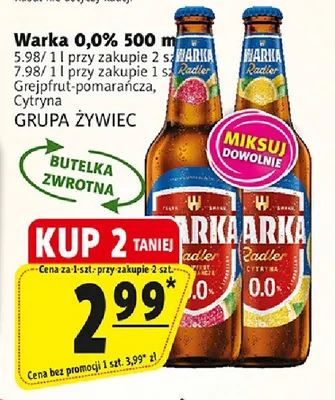 Piwo bezalkoholowe Warka grejpfrut-pomarańcza promocja w Prim Market