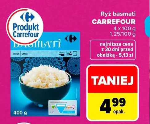 Ryż basmati Carrefour 4-pak 100 g promocja w Carrefour