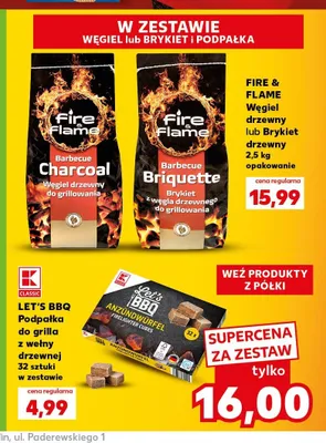 Zestaw brykiet drzewny Fire & Flame + podpałka do grilla Let's BBQ promocja w Kaufland
