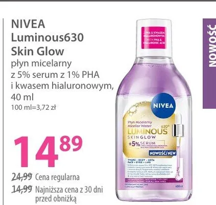 Żel micelarny Luminous630 Skin Glow z 5% serum z 1% PHA i kwasem hialuronowym promocja w Hebe