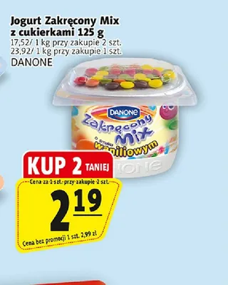 Jogurt Zakręcony Mix z cukierkami Danone promocja w Prim Market