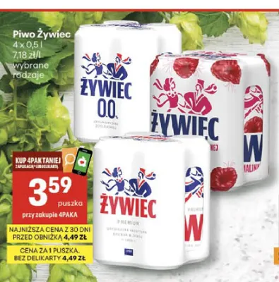Piwo bezalkoholowe Żywiec 4-pak promocja w Delikatesy Centrum