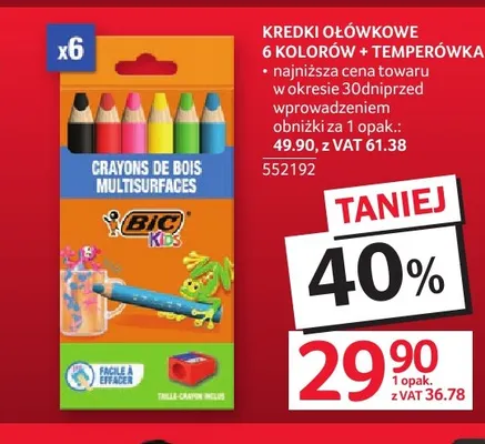 Kredki ołówkowe 6 kolorów + temperówka Bic promocja w Selgros