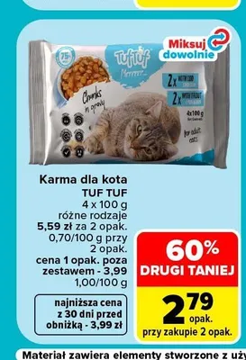 Karma dla kota Tuf Tuf Chunks in gravy 4-pak promocja w Carrefour Market