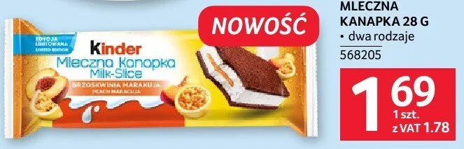 Mleczna kanapka 28g Kinder promocja w Selgros