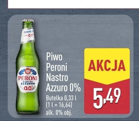 Piwo bezalkoholowe Peroni Nastro Azzuro 0% promocja w Aldi