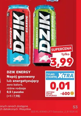 Napój energetyzujący zero kalorii Sour Apple Dzik Energy promocja w Kaufland