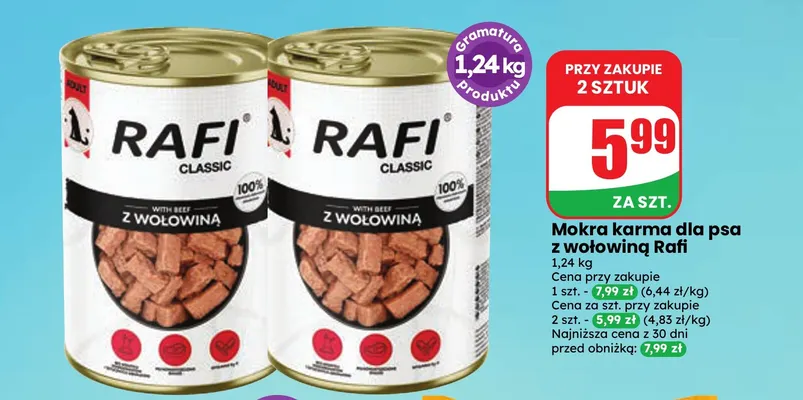 Mokra karma dla psa z wołowiną Rafi promocja w Dino