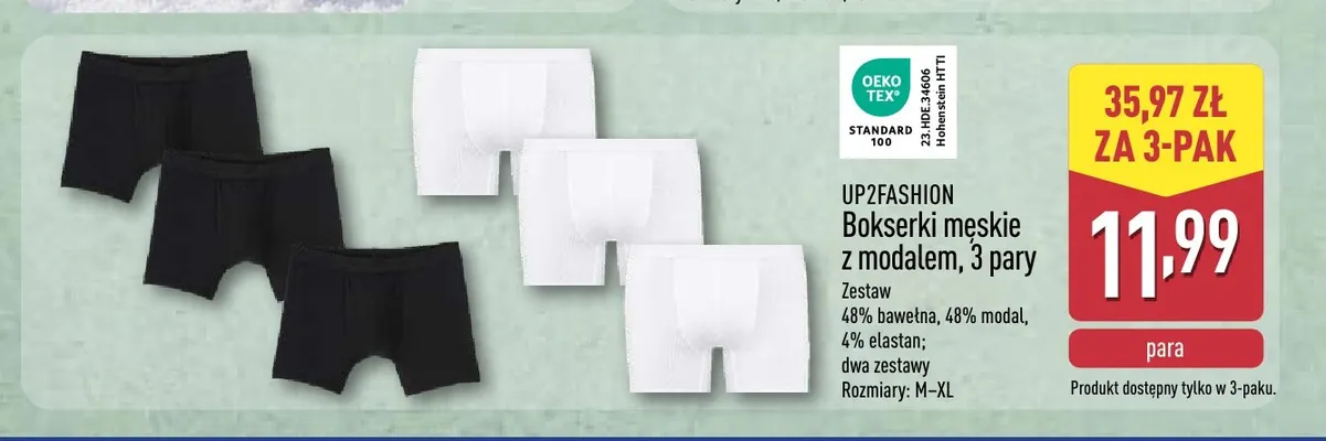 Bokserki męskie z modalem 3-pak UP2FASHION promocja w Aldi
