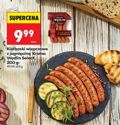 Kiełbaski wieprzowe z jagnięciną Kraina Wędlin Select promocja w Biedronka