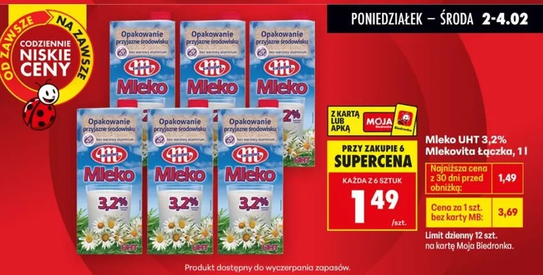 Mleko UHT 3,2% Łączka, 1l promocja w Biedronka