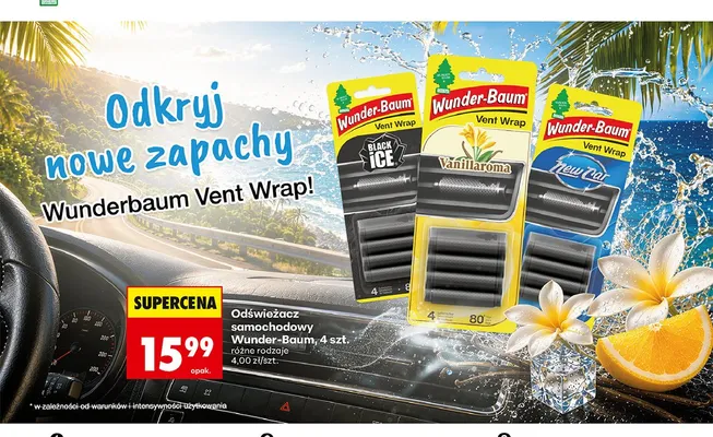 Odświeżacz samochodowy Wunder-Baum Vent Wrap New Car 4-pak promocja w Biedronka
