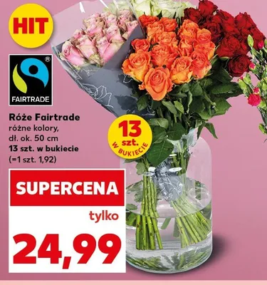 Róże Fairtrade dł. ok. 50cm 13szt. w bukiecie promocja w Kaufland