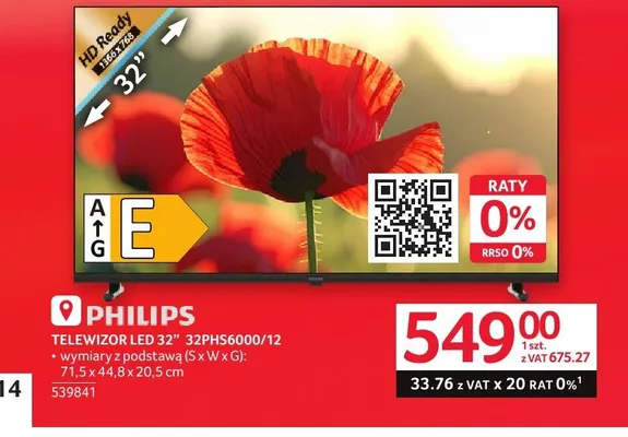 Telewizor LED Philips 32'' 32PHS6000/12 HD Ready 1366x768 71,5x44,8x20,5cm promocja w Selgros