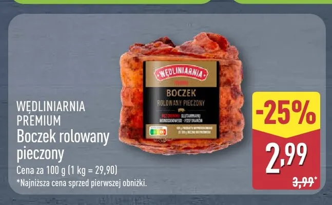 Boczek rolowany pieczony Wędliniarnia Premium promocja w Aldi