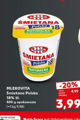 Śmietana Polska Mlekovita 18% promocja w Kaufland