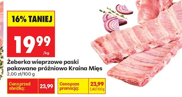 Żeberka wieprzowe paski pakowane próżniowo Kraina Mięs promocja w Biedronka