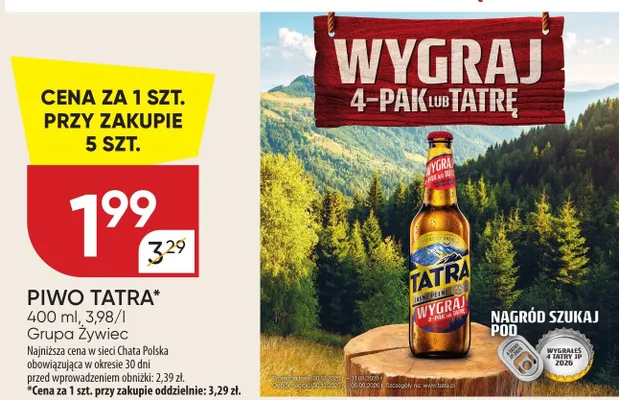 Piwo Tatra 400 ml promocja w Chata Polska