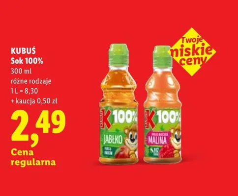 Sok jabłko Kubuś 100% promocja w Lidl