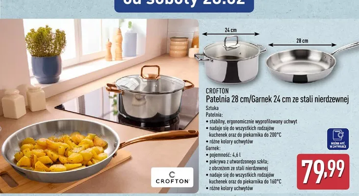 Garnek 24 cm ze stali nierdzewnej  promocja w Aldi