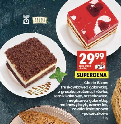 Ciasto Bizon z gruszką prażoną promocja w Delikatesy Centrum
