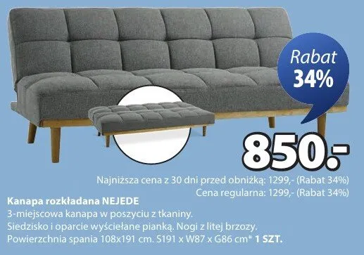 Kanapa rozkładanaNEJEDE promocja w Jysk