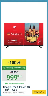 Telewizor Google Smart TV 50" 4K HDR i WiFi promocja w ERLI