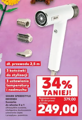 Suszarka do włosów 3 w 1 ultraszybkie suszenie, inteligentne dostosowanie ustawienia ciepła i przepływu powietrza dł. przewodu 2,5 m 3 końcówki do stylizacji 3 ustawienia temperatury i nadmuchu promocja w Kaufland