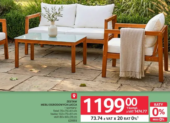 Zestaw mebli ogrodowych LUCCA fotel 70x75x61cm, ławka 132x75x61cm, stół 80x60x39cm 629994 promocja w Selgros