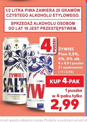 Piwo Żywiec 5,5% 4-pak 0.5l promocja w Kaufland